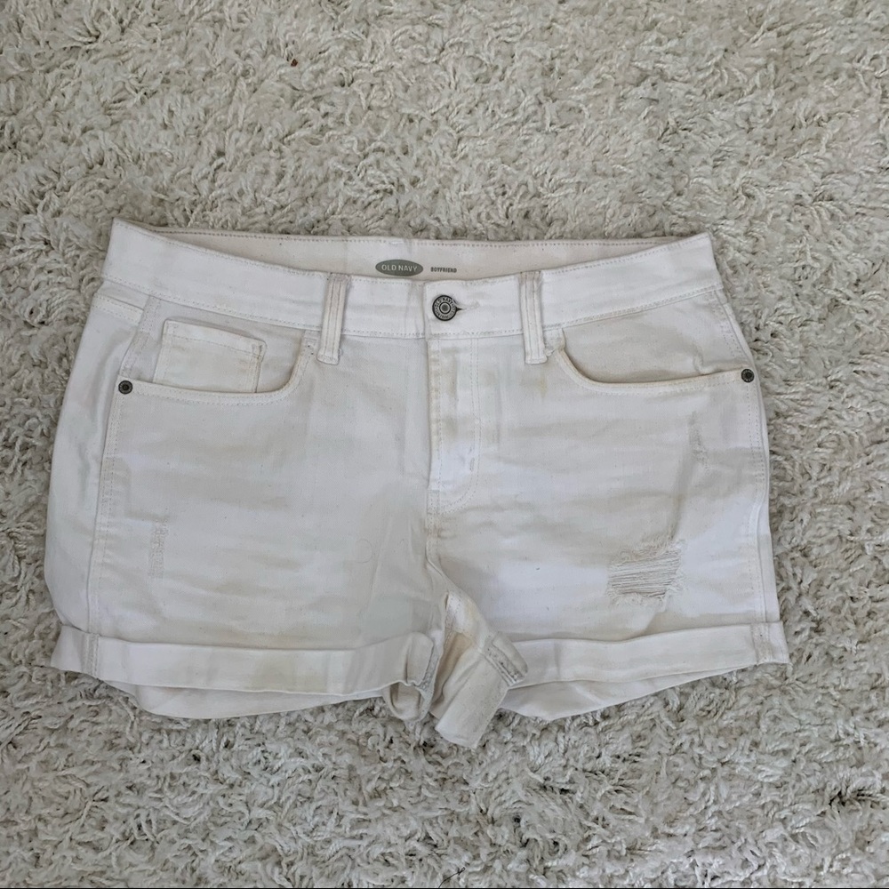 White Semi-Distressed Old Navy Boyfriend Shorts
